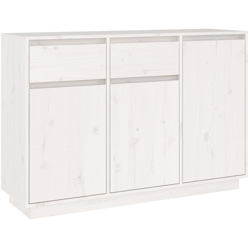 vidaXL 3 Door 2 Drawer White Solid Pine Wood Sideboard Image 2