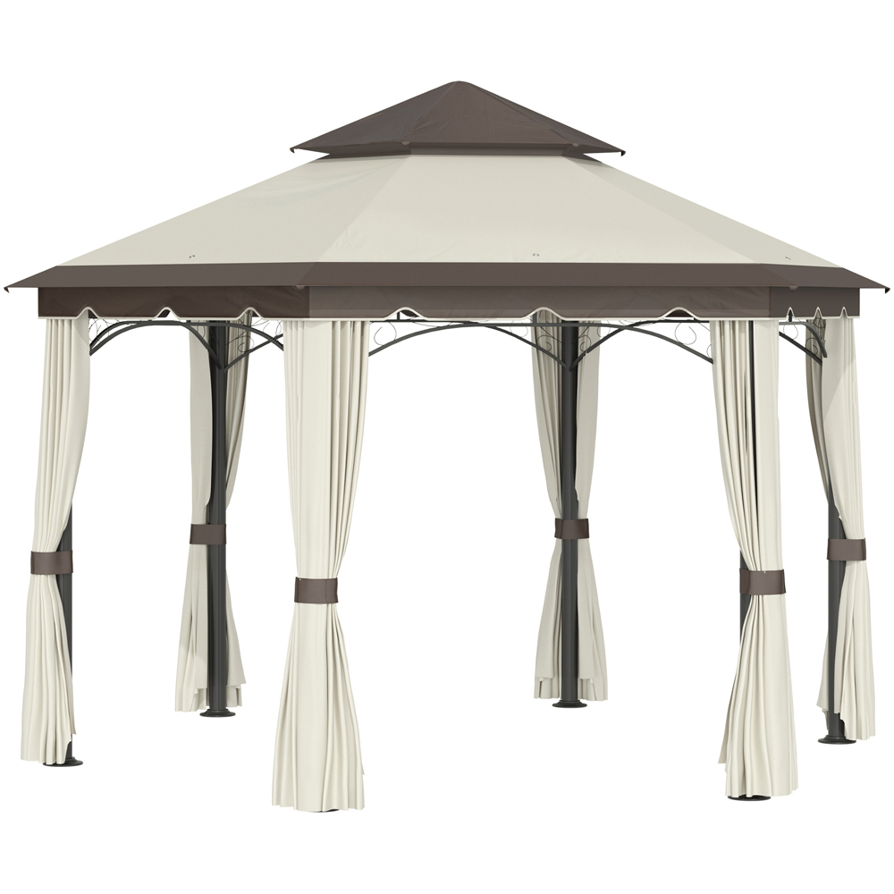 Outsunny 3.4m Beige Steel Gazebo Canopy Party Tent with Netting Image 2