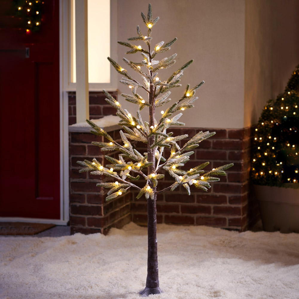 Wilko Pre Lit Slim Flocked Twig Tree 5ft Image 1