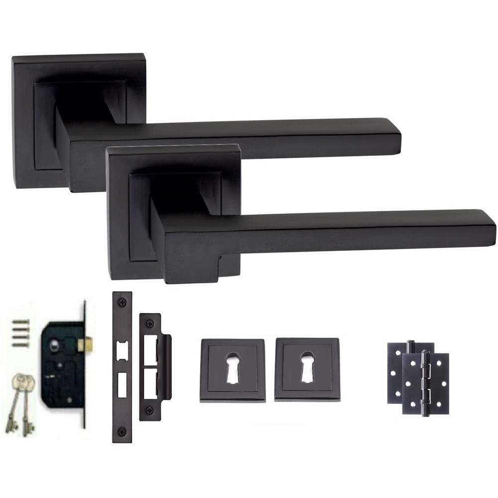 Golden Grace Matt Black Zeta Latch Door Handle Set Image 1