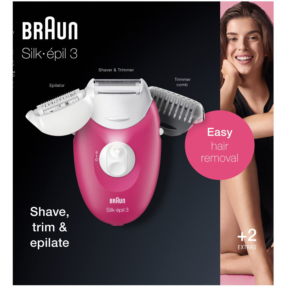 Braun SilkEpil 3-410 White and Pink Epilator for Women Image 1