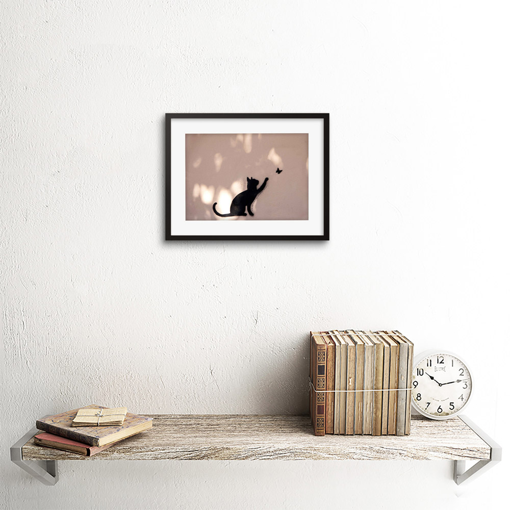 Wee Blue Coo Cat Butterfly Silhouette Graffiti Framed Wall Art Print 23 x 18cm Image 2