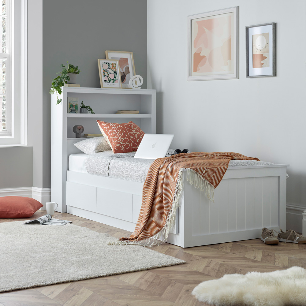 Bedmaster Enzo Single 3 Drawer White Wooden Bed with Spring Mattress Image 9