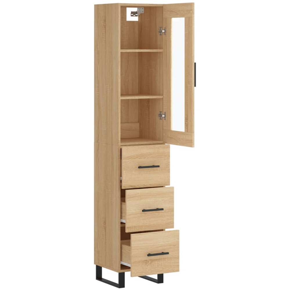 vidaXL Single Glass Door 3 Drawer Sonoma Oak Highboard Image 4