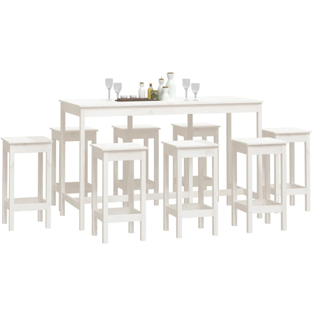 vidaXL 8 Seater White Solid Pine Wood Bar Table Set Image 6
