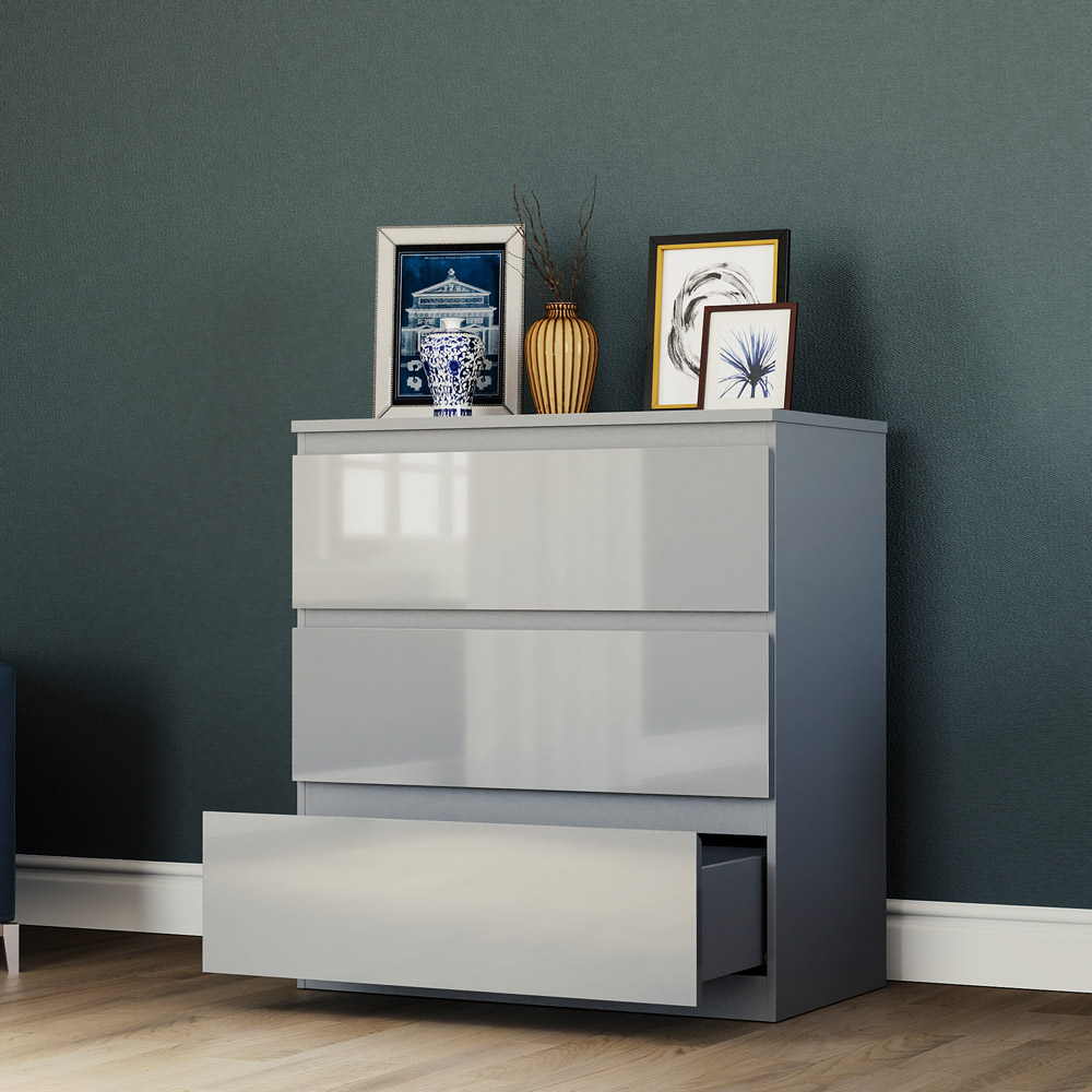Vida Designs Glinton 3 Drawer Grey Chest of Drawers Image 5