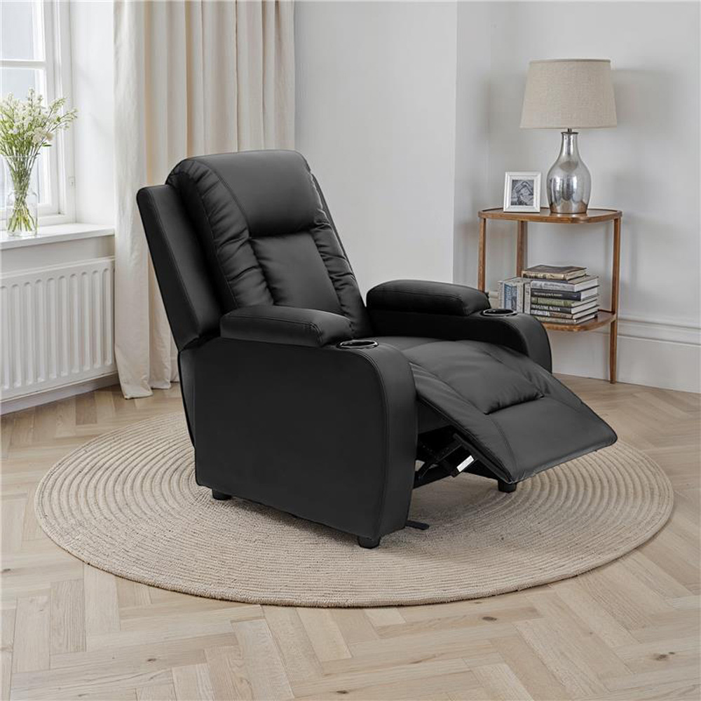 Furniture Online Oscar Black Bonded Leather Pushback Recliner Chair with Cupholders Image 9