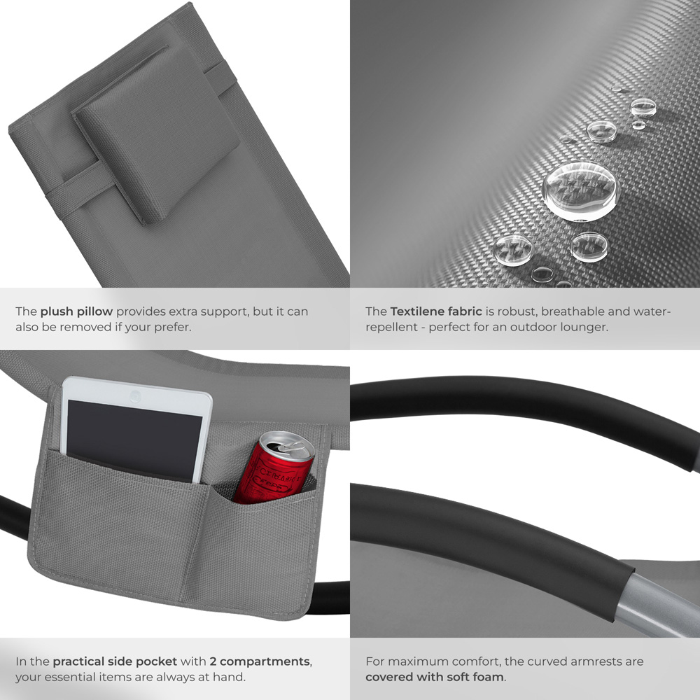 tectake Taya Set of 2 Grey Rocking Sun Lounger Image 5