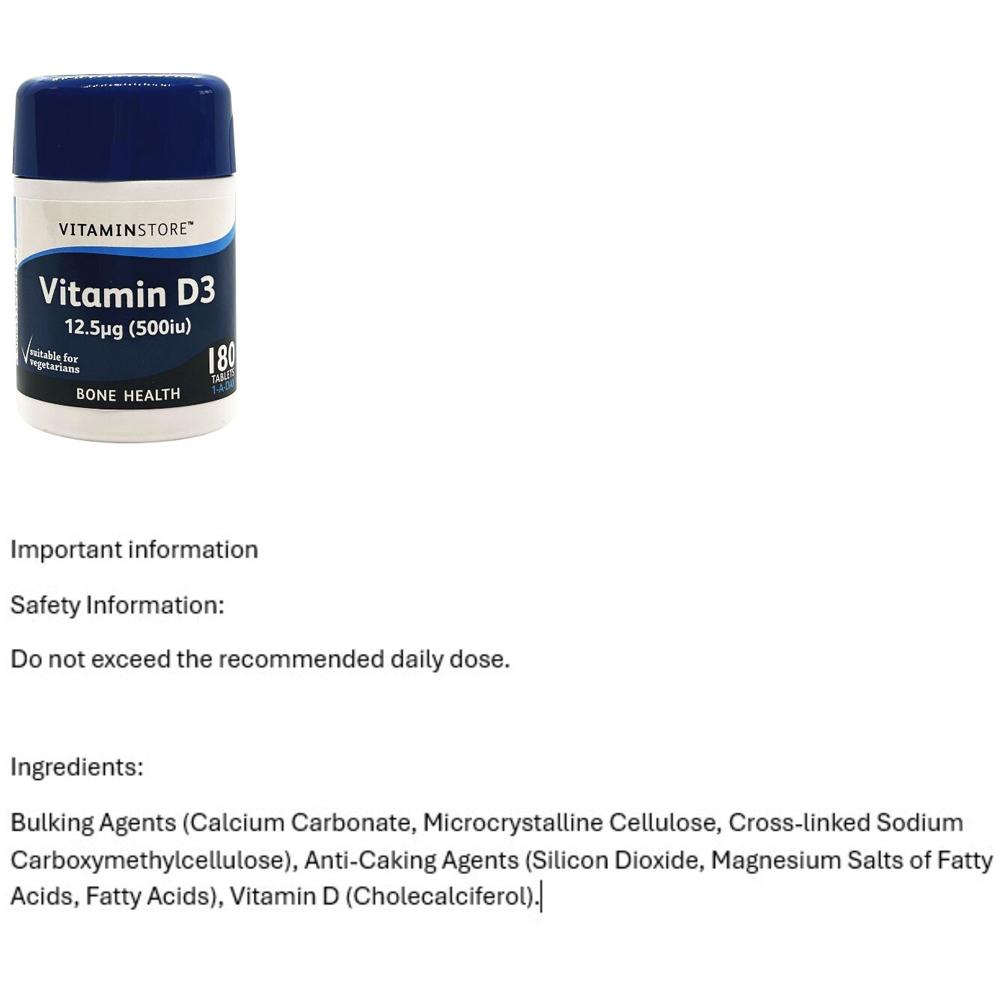 Pack of 180 Vitamin Store Vitamin D3 Tablets Image 2
