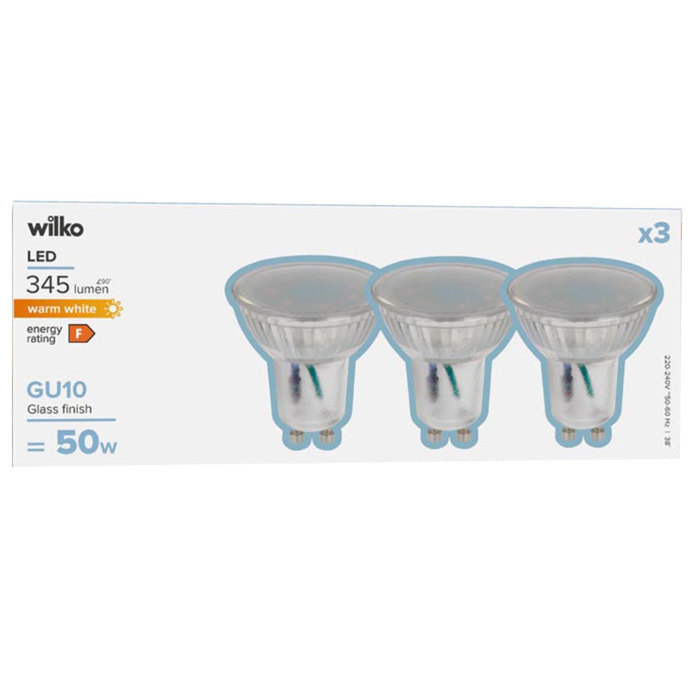 Wilko 3 pack GU10 345lm LED Glass Light Bulb Non Dimmable Image 1