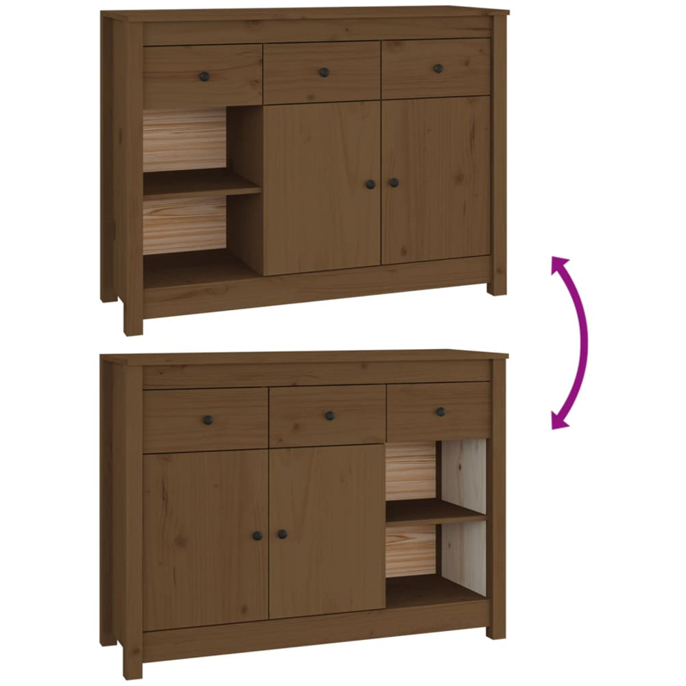vidaXL 2 Door 3 Drawer 2 Shelf Honey Brown Solid Pine Wood Sideboard Image 9