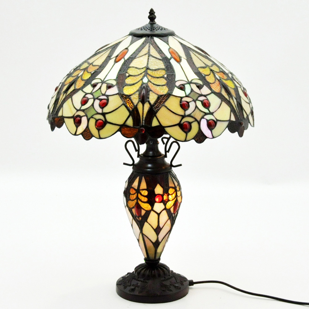 Acacia Home Tiffany Cream and Red Shade Double Table Lamp 45.7cm Image 3