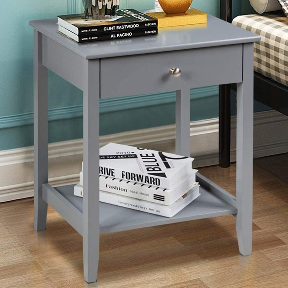 Costway Single Drawer Single Shelf Grey Bedside Table 2 Pack Image 1