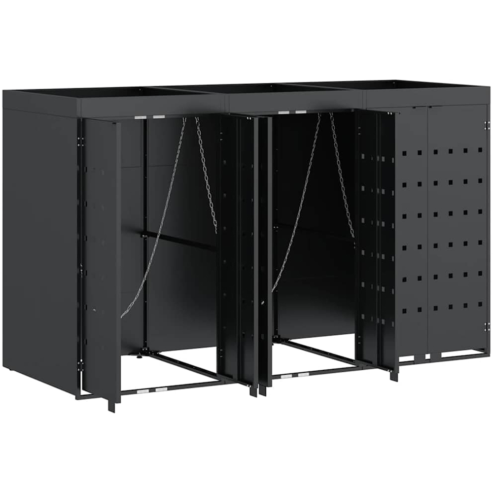 vidaXL Anthracite 3 Wheelie Bin Storage Shed with Planter Roof Image 4