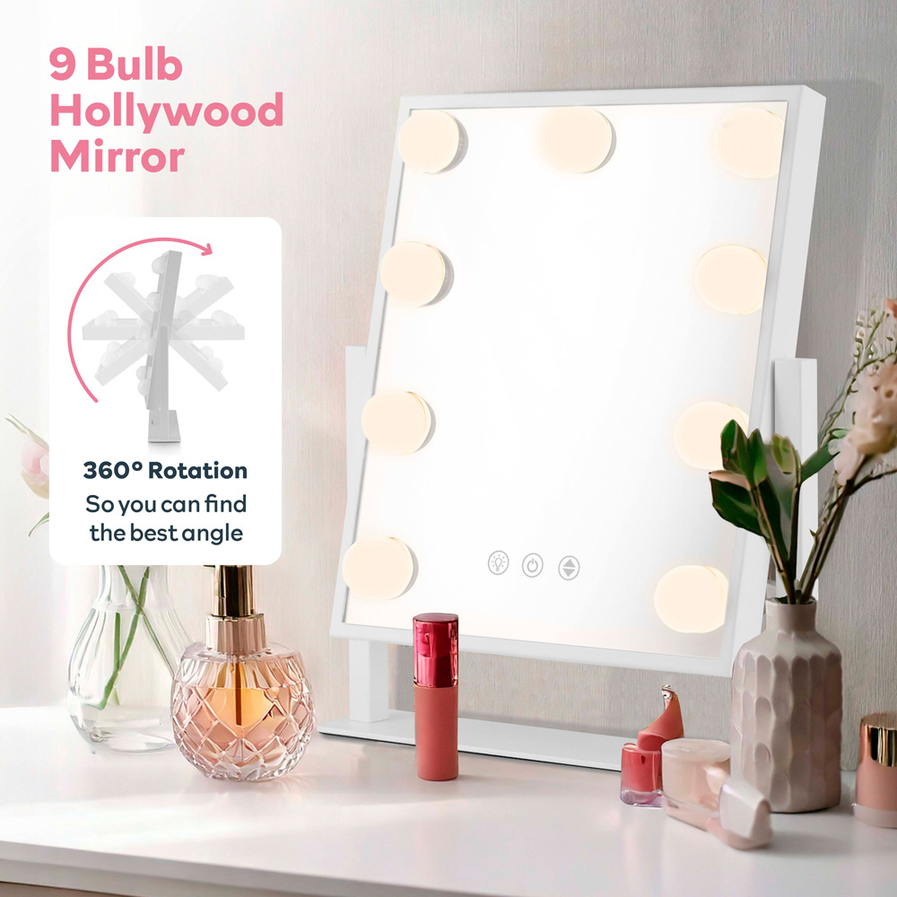 Carmen Hollywood 9 Bulb White Metal Vanity Mirror 30 x 25cm Image 3