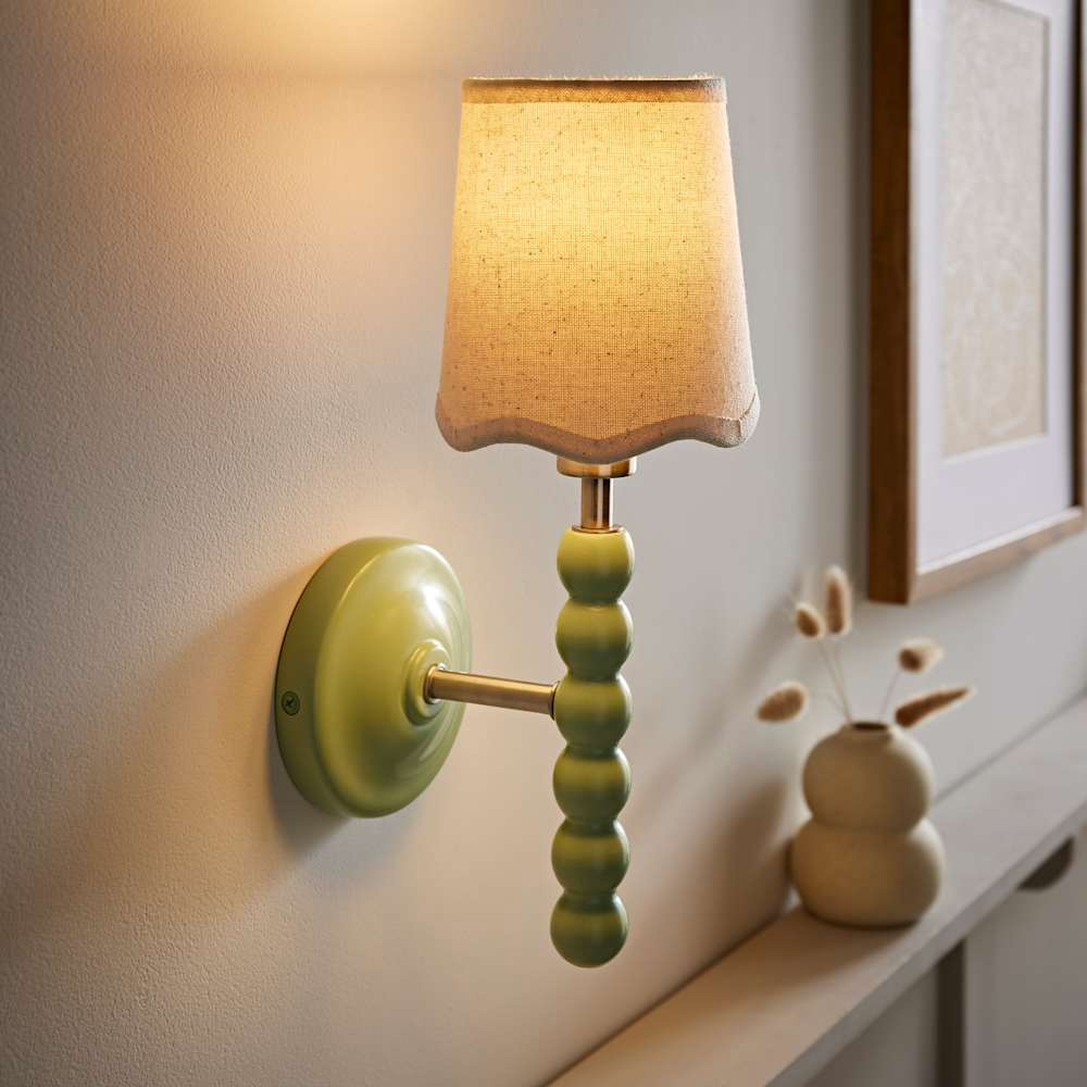 ValueLights Scallop Shade Sage Green Bobbin LED Wall Light with Bulb 2 Pack Image 3