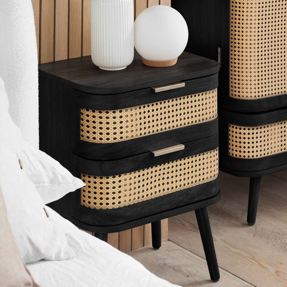 Birlea Noah 2 Drawer Black Rattan Bedside Table Image 6