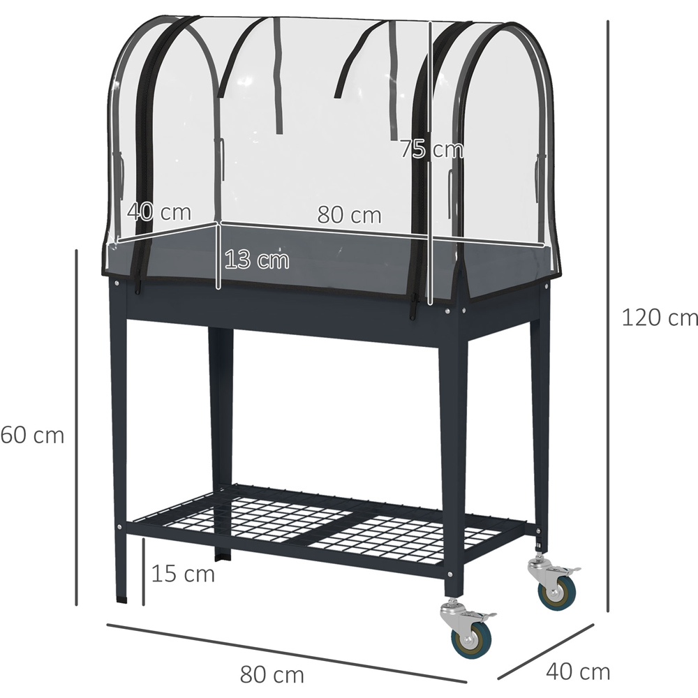 Outsunny Grey Raised Planter with Greenhouse Cover and Wheels Image 7