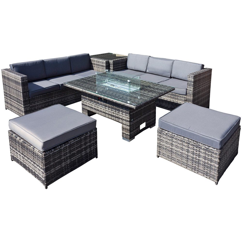 Oseasons Malta 8 Seater Grey Walnut Rattan Rising Firepit Corner Sofa Set with 2 Footstool Image 3