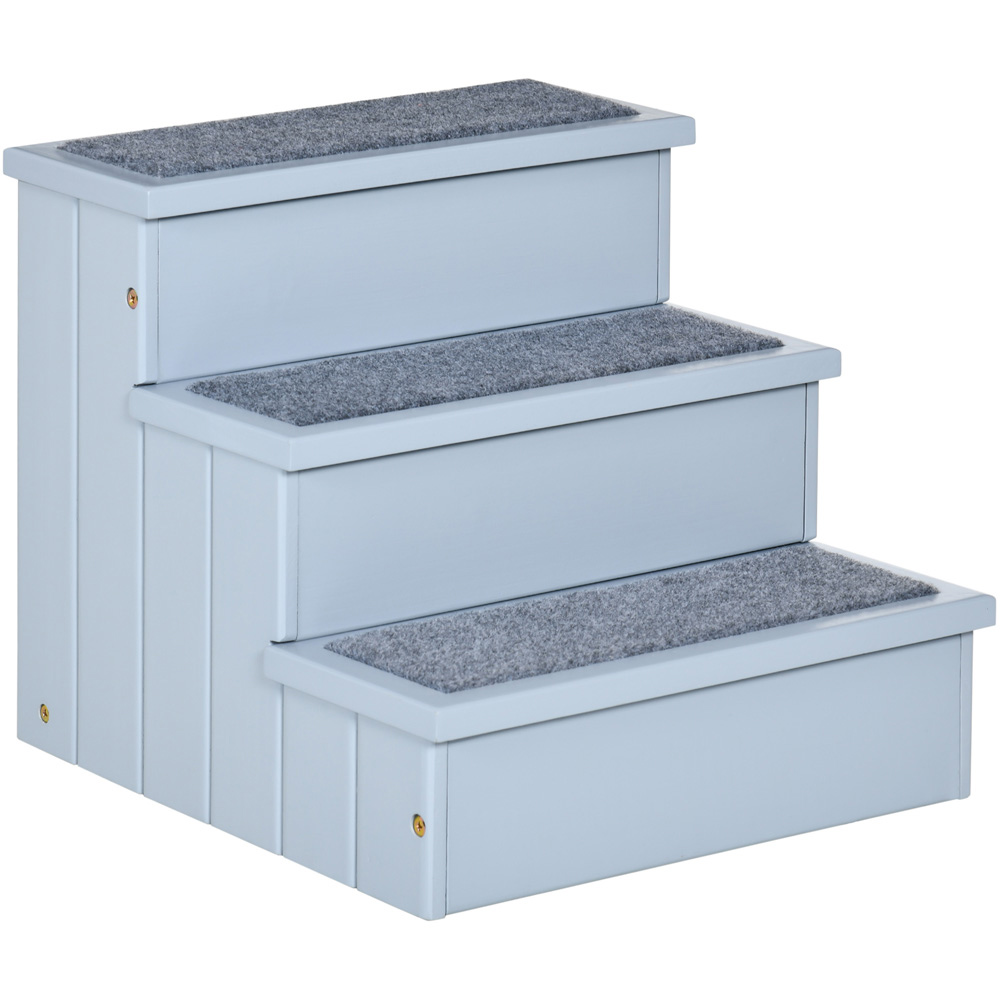 PawHut Grey 3 Step Wooden Dog Steps Pet Stairs with Storage Image 1