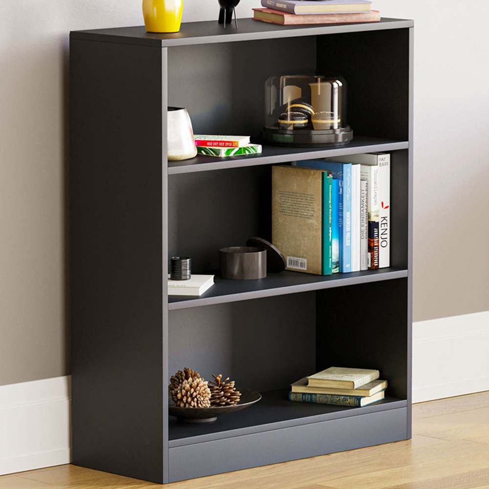 Vida Designs Cambridge 3 Shelf Black Low Bookcase Image 1