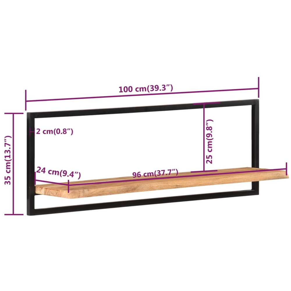 vidaXL 100 x 24 x 35cm Set of 2 Solid Wood Acacia and Steel Wall Shelf Image 9