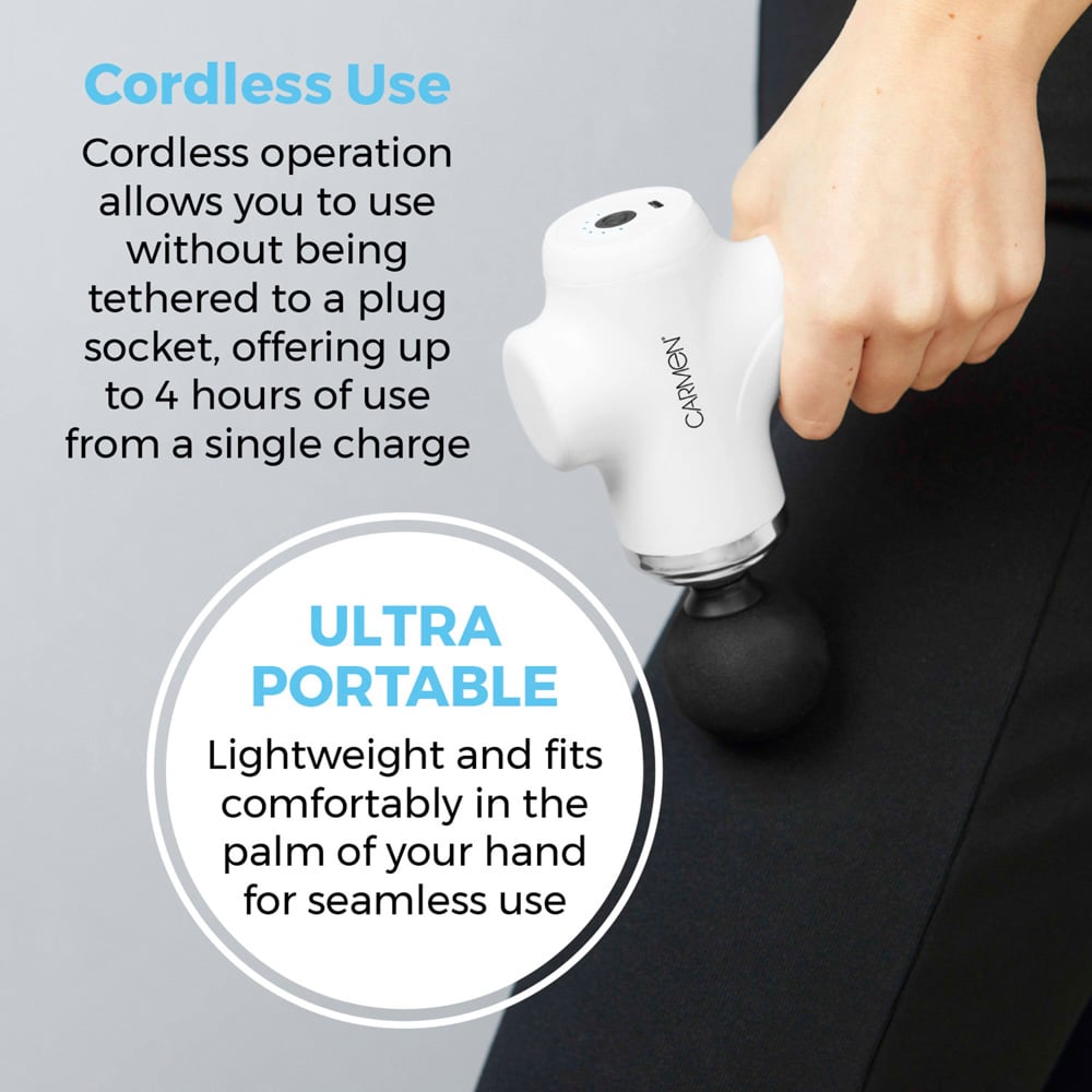 CARMEN White Portable Mini Massage Gun with 4 Massage Heads Image 5