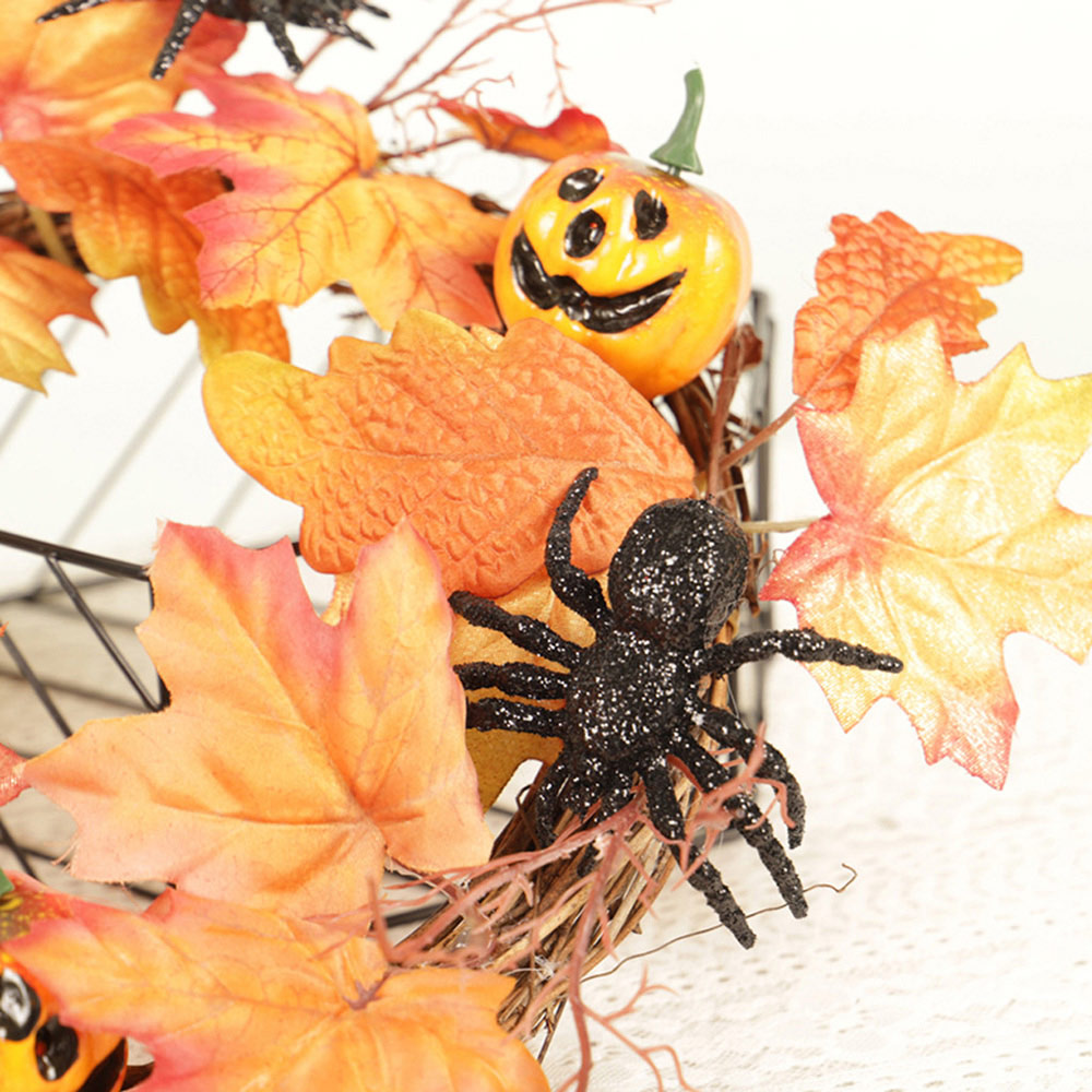 Living and Home Pumpkin Door Wreath with Spider 40cm Image 7