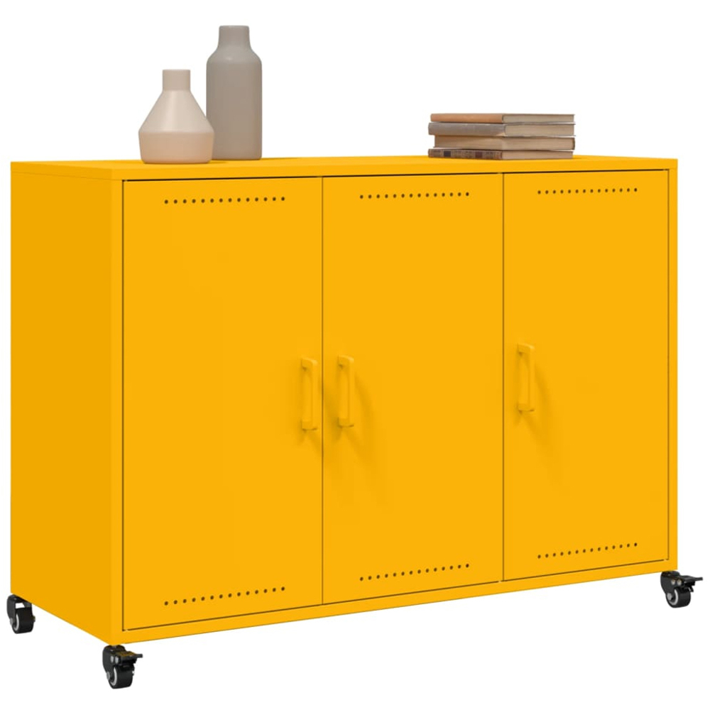 vidaXL 3 Door Mustard Yellow Metal Sideboard Image 4