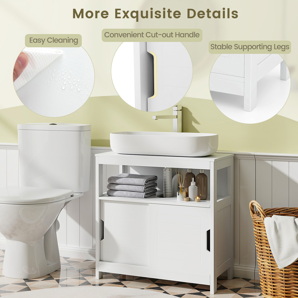 Costway 2 Door Single Shelf White Under Sink Bathroom Cabinet Image 7