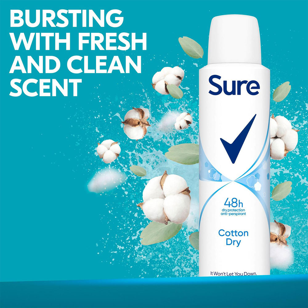 Sure Women Anti-Perspirant Cotton Dry Deodorant Spray 150ml 12 Pack Image 6