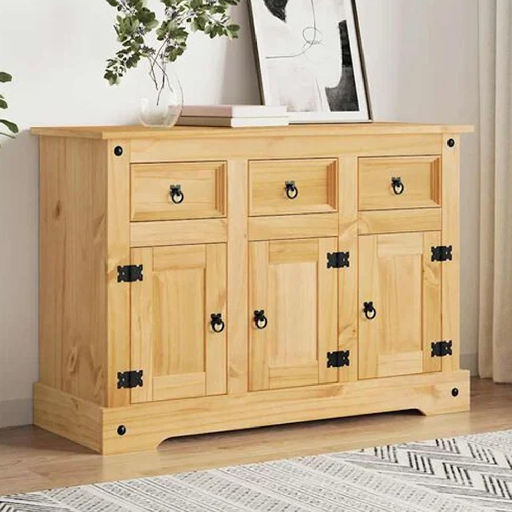 vidaXL Corona 3 Door 3 Drawer Brown Solid Mexican Pine Wood Sideboard Image 1