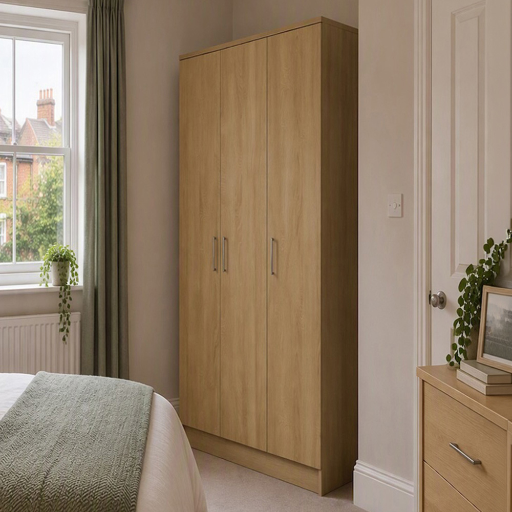 TJ'S Venice 3 Door Oak Wide Wardrobe Image 1
