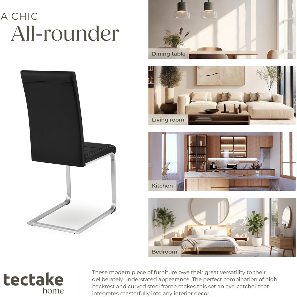 tectake Set of 2 Black Cantilever High Backrest Dining Chair Image 7