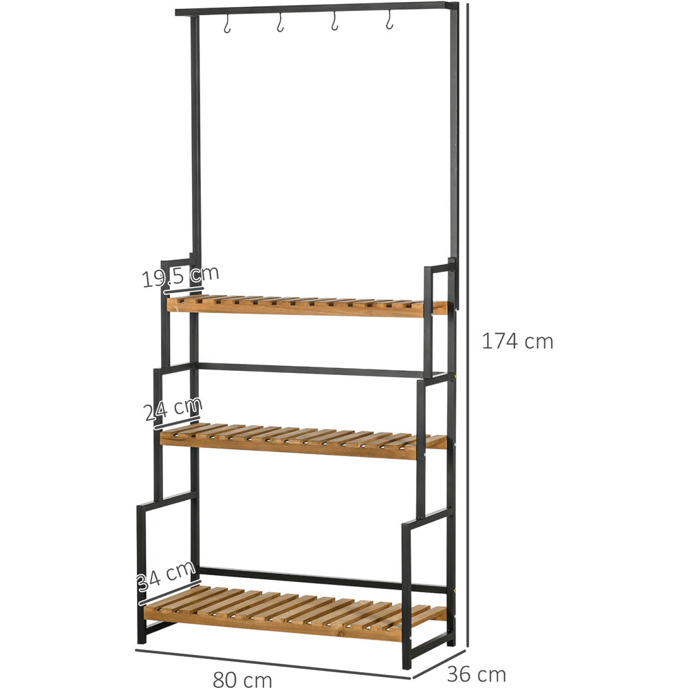 Outsunny 3-Tier Wood and Metal Plant Stand with Top Hooks Image 8
