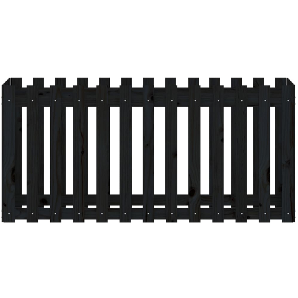vidaXL Black Solid Pine Wood Fence Design Raised Garden Bed 70 x 150 x 50cm Image 4