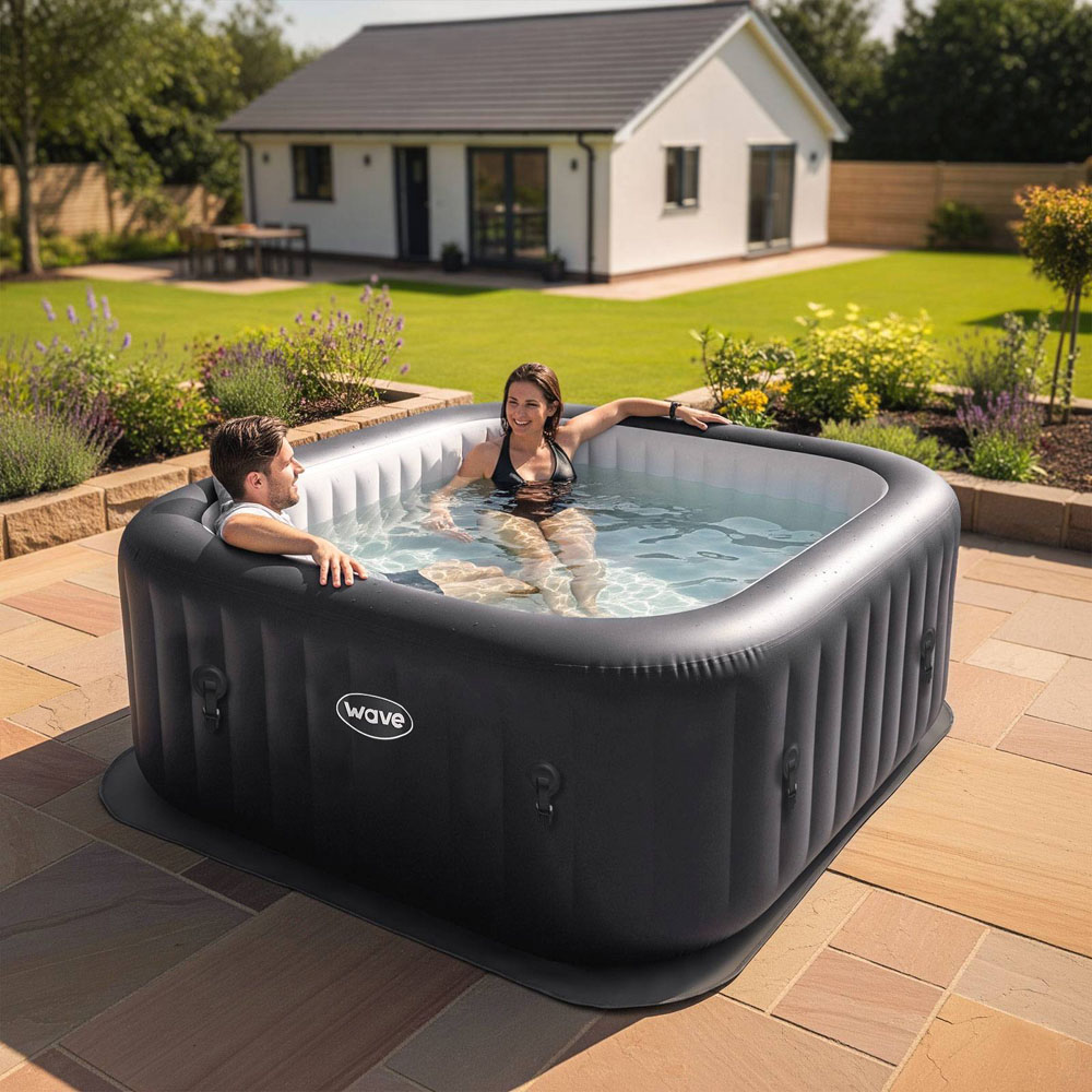 Wave Spas Pacific 4 Person Dark Grey Square Inflatable Hot Tub with EnergySave Bundle Image 2