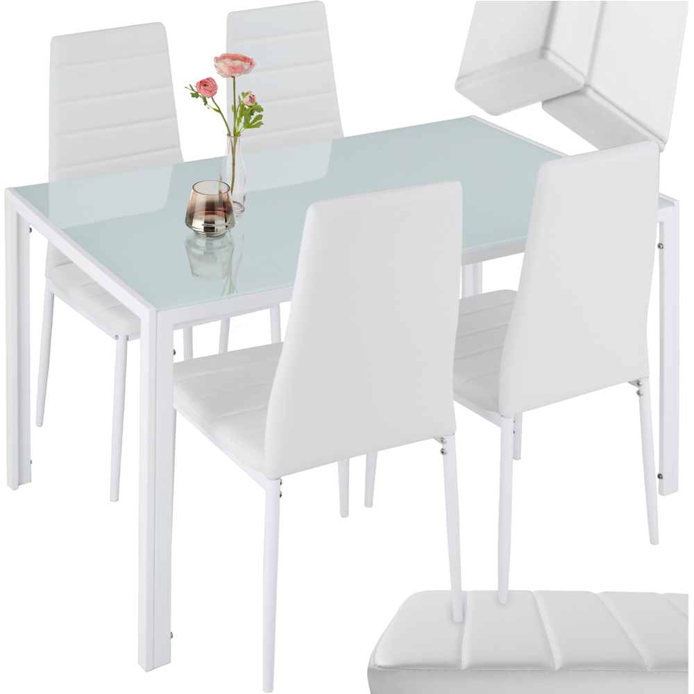 tectake Berlin 4 Seater White Faux Leather Dining Table Set Image 2