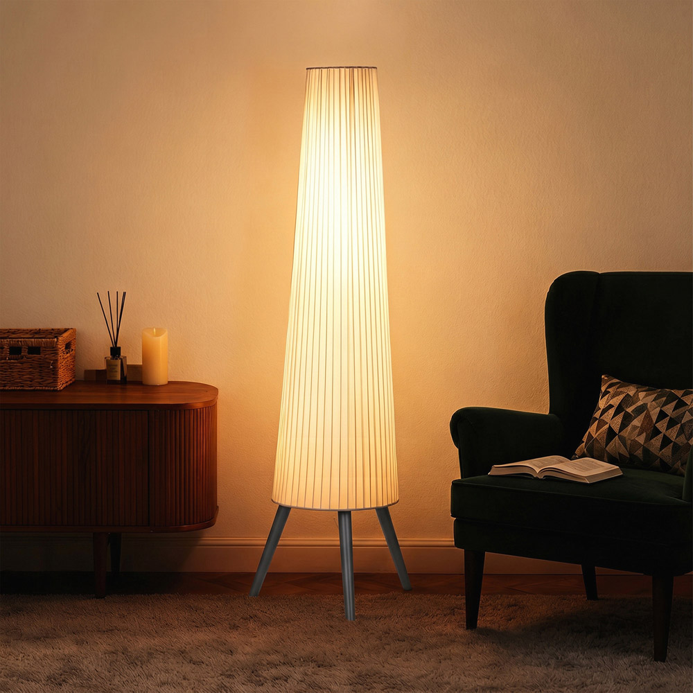 HOMCOM White Dimmable Tripod Floor Lamp with Grey Wood Legs Image 5