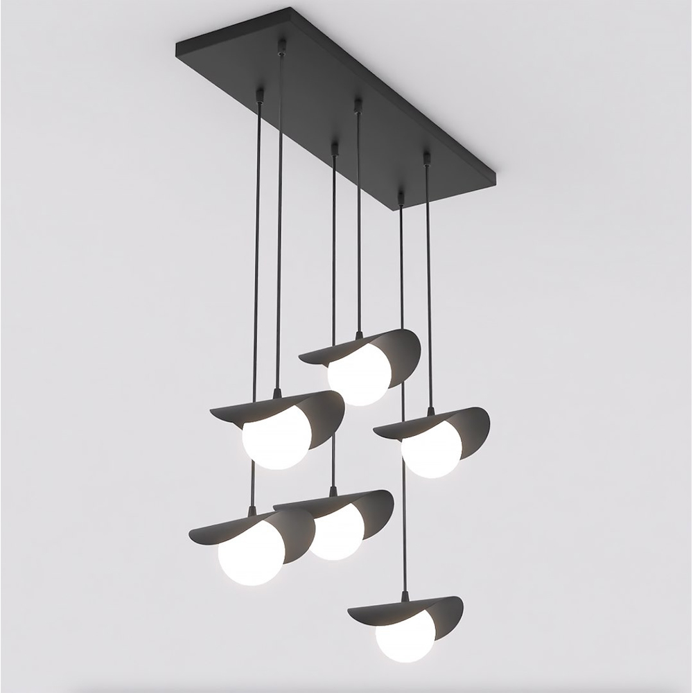 Emibig Ritual 6 Light White Shade Black Pendant Lamp Image 3