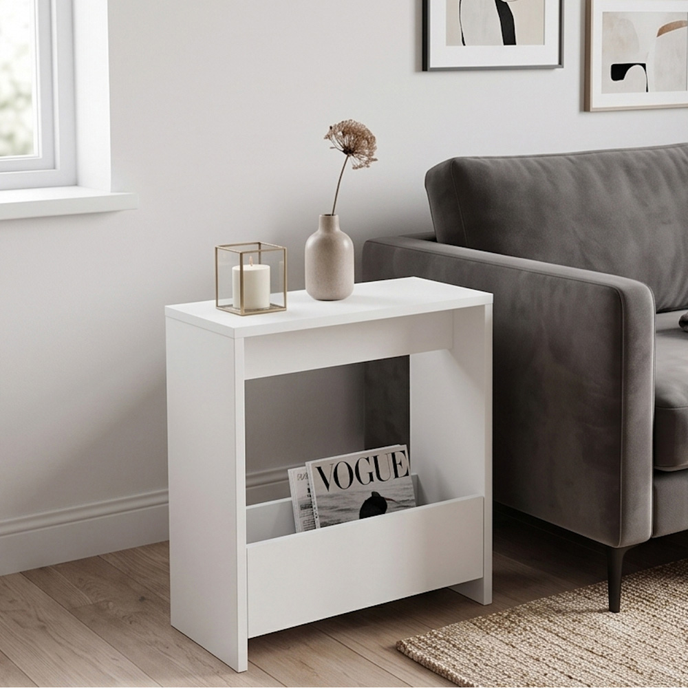 Shefa Line Focus Single Shelf White Slim Side Table Image 5