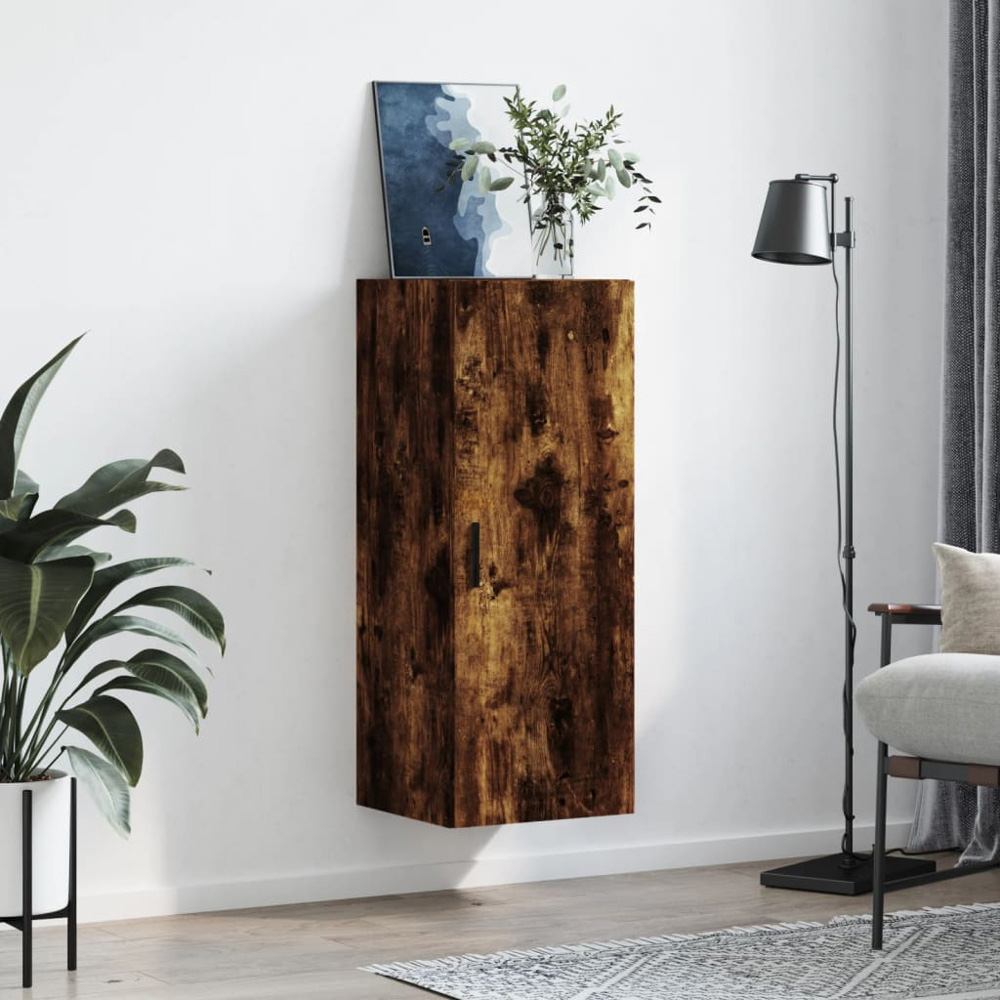 vidaXL Single Door Smoked Oak Wall Mounted Slim Storage Cabinet Image 9
