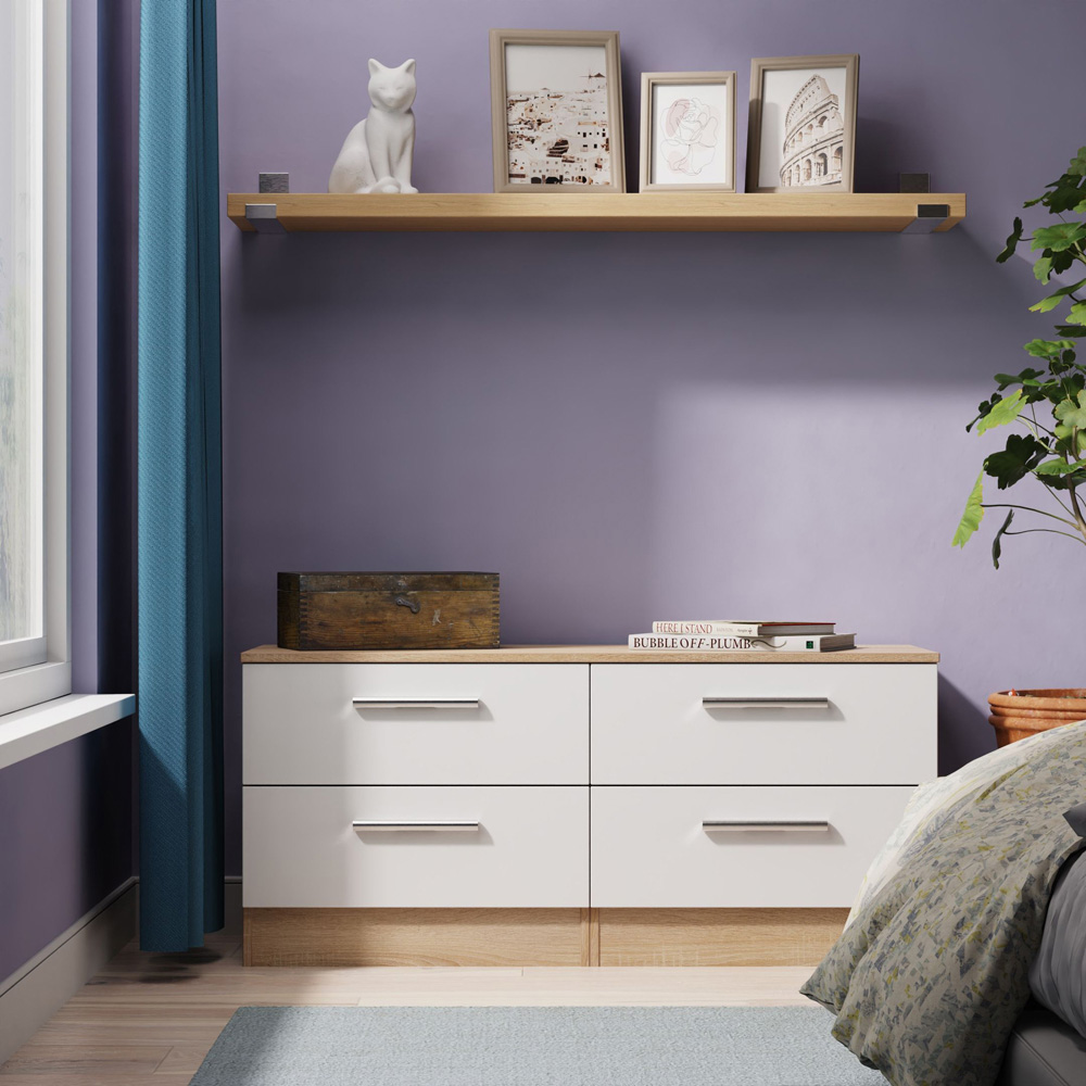 Crowndale Contrast 4 Drawer White Matt and Bardolino Oak Bed Box Ready Assembled Image 7