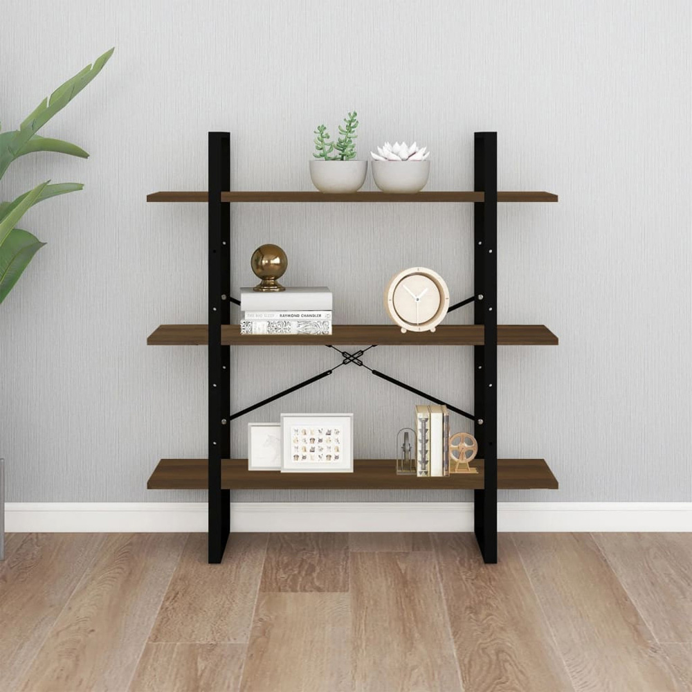 vidaXL 3 Shelf Brown Oak Bookcase Image 6