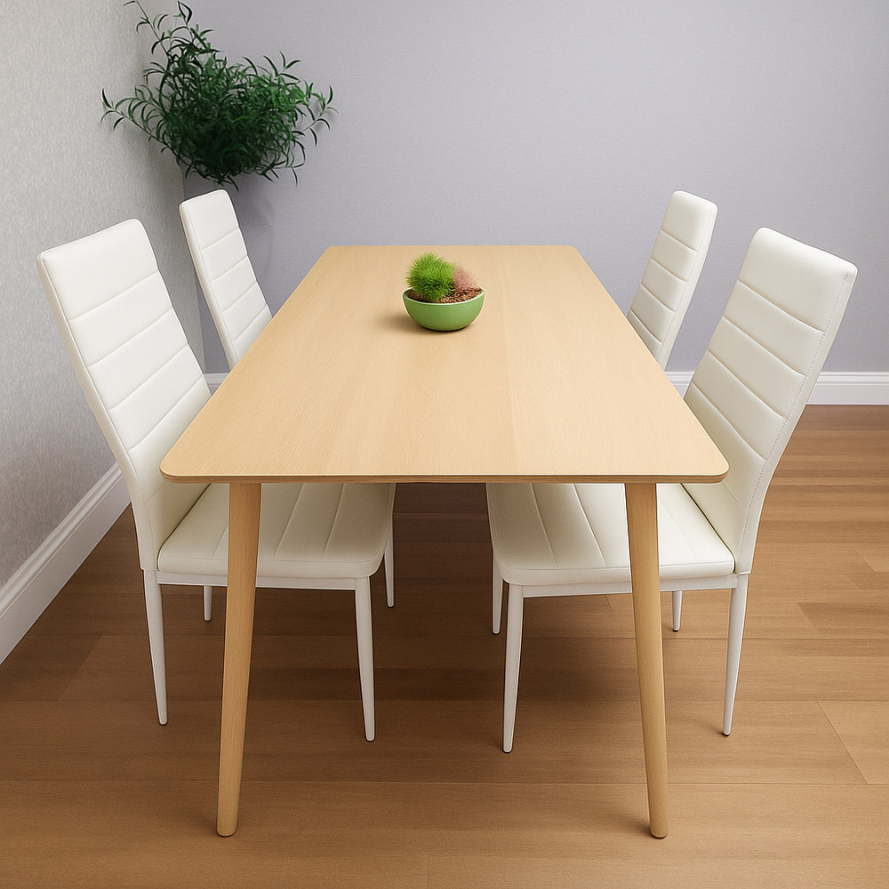 Kosy Koala 4 Seater Faux Leather Wooden Dining Set White Image 5