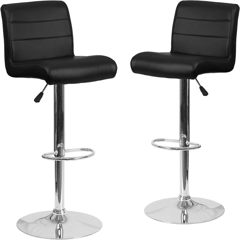 FWStyle Black Faux Leather Waterfall Bar Stool Set of 2 Image 2