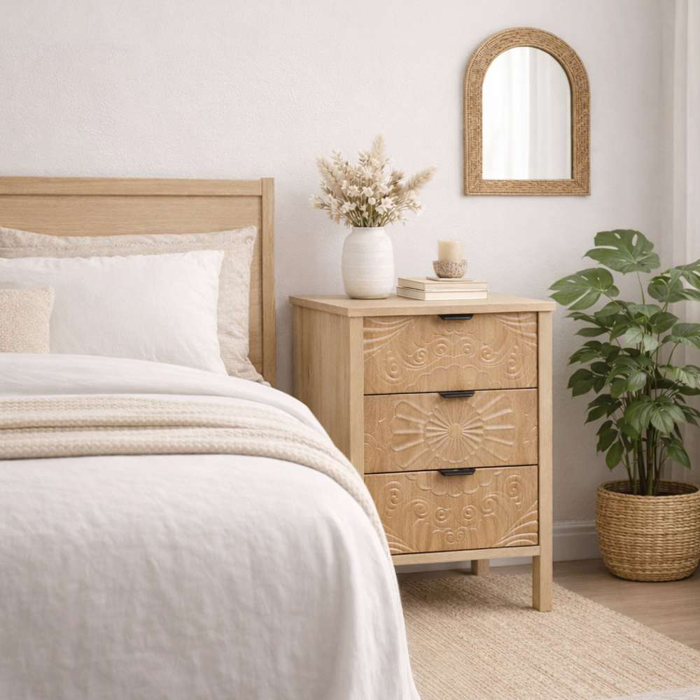 Birlea Lotus 3 Drawer Natural Bedside Table Image 4