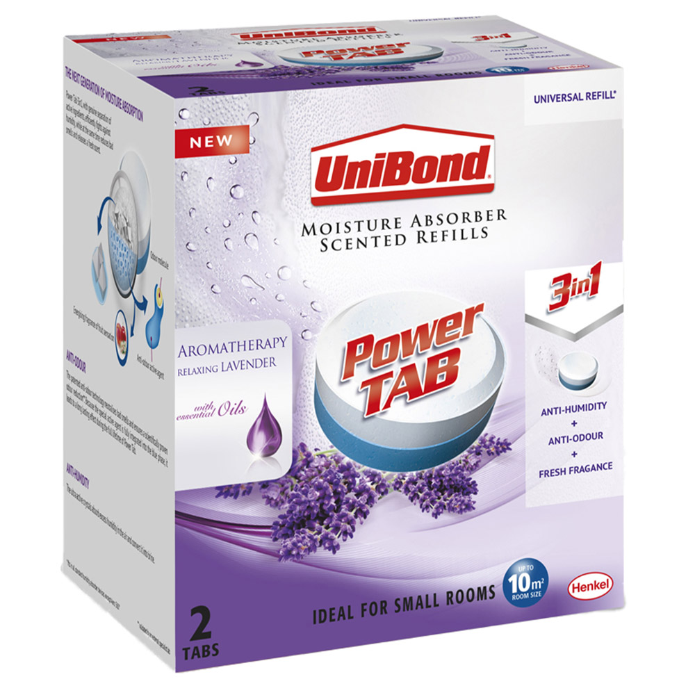 UniBond Pearl Moisture Absorber Aromatherapy Relaxing Lavender Power Tabs 2 x 300g Image