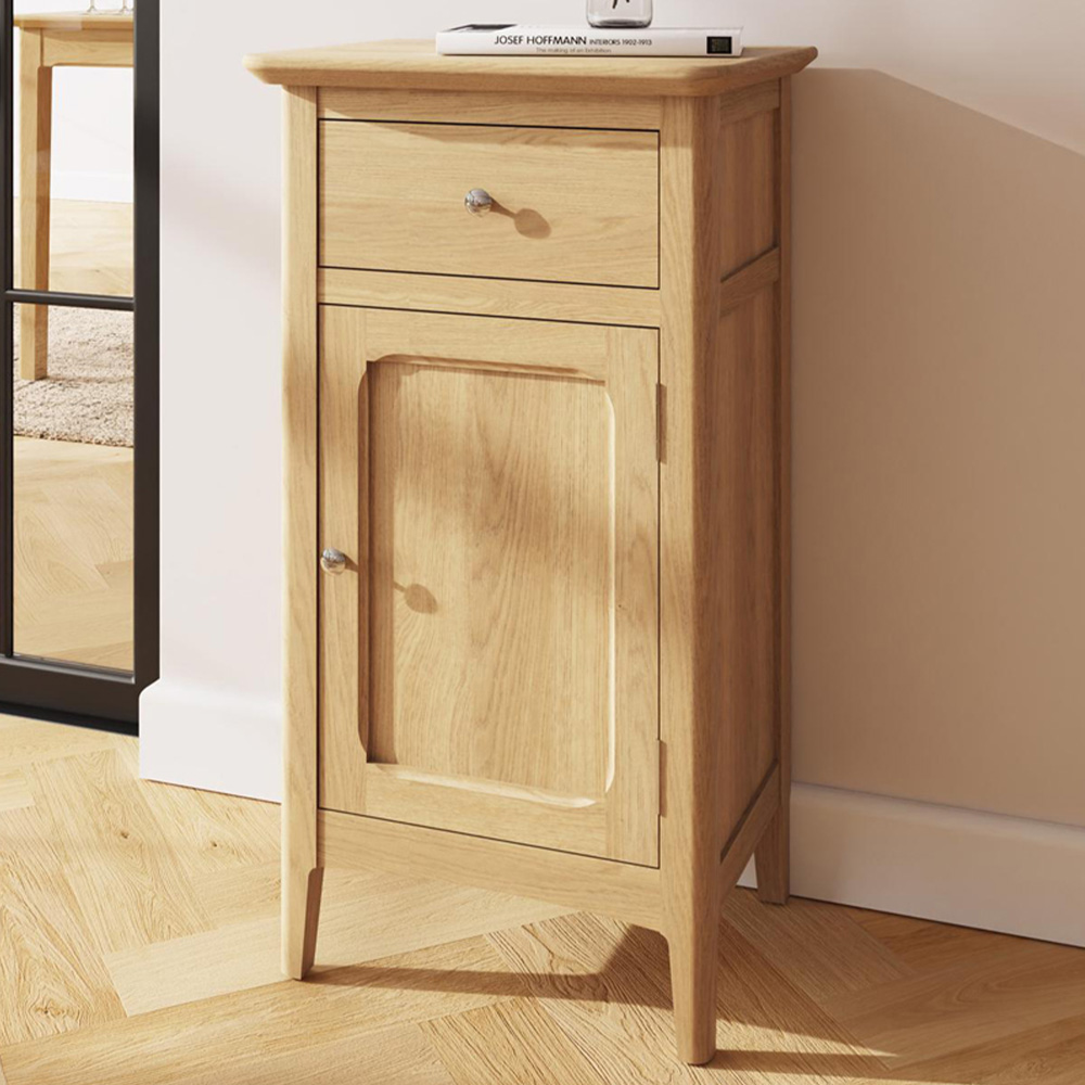 FWStyle Single Door Single Drawer Natural Oak Ash Veneer Sideboard Image 1