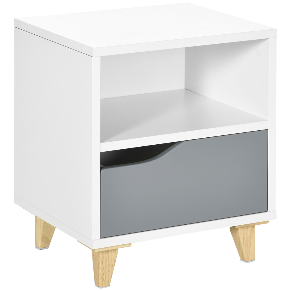 Portland Single Drawer and Shelf White and Grey Bedside Table Image 2